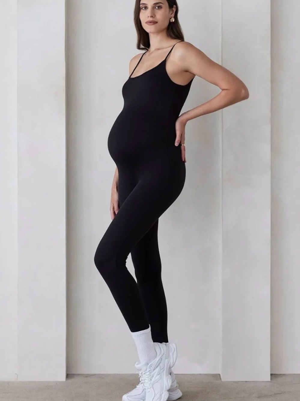 Maternity Seamless Black Spaghetti-Strap Jumpsuit